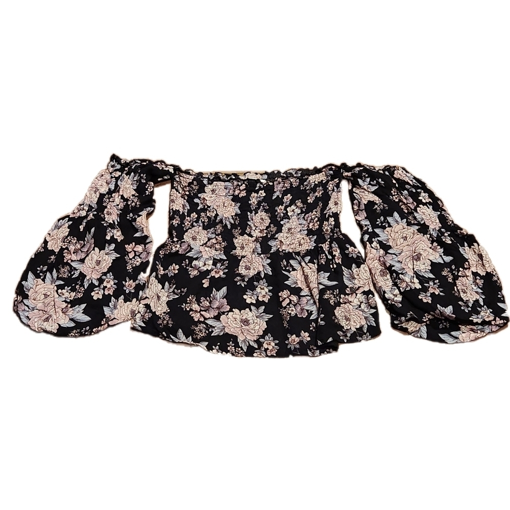 American Eagle Outfitters Floral Off The Shoulder Balloon Sleeve Top- Medium